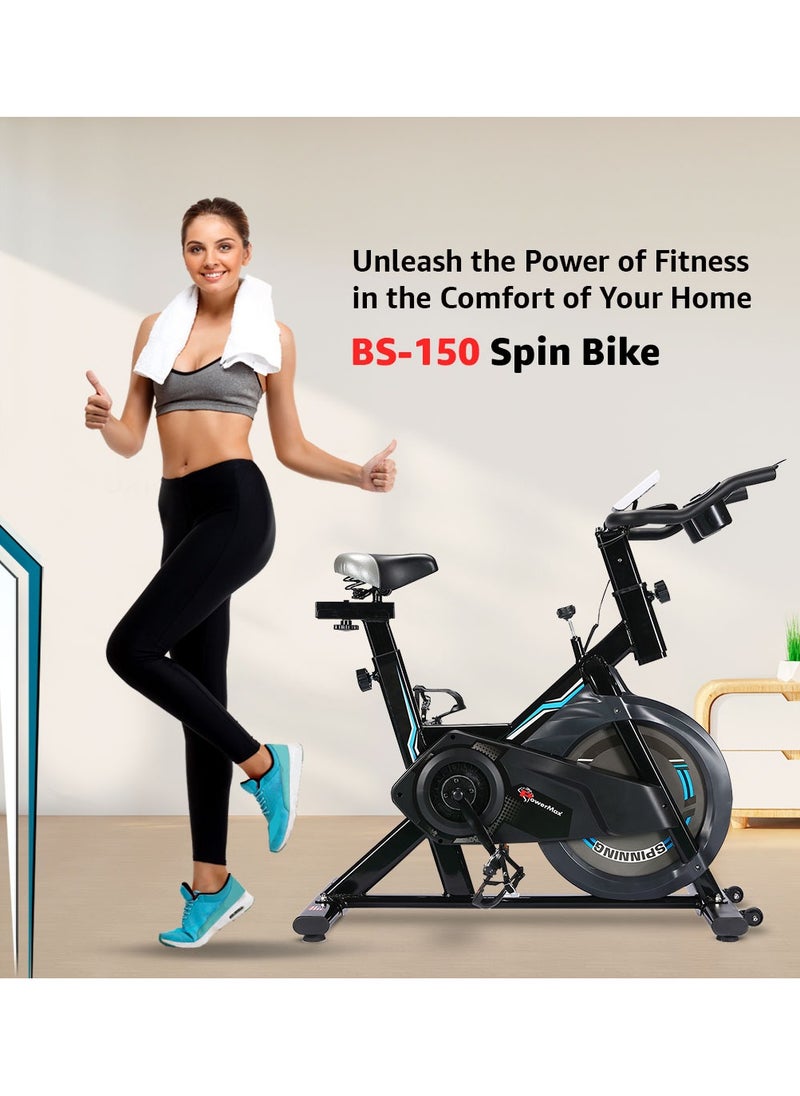 PowerMax Fitness PowerMax Fitness Bs-150 Spin Exercise Bike For Home Use [10Kg Flywheel,Max User Weight 110Kg,Lcd Display,Belt Drive,3Pc Crank,Anti-Slip Pedal&Adjustable Seat] 1 Year Manufacturer Warranty,Black  - Image 2