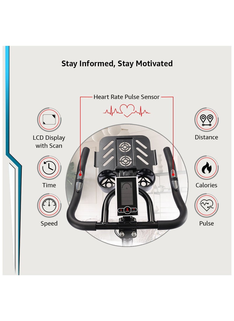 PowerMax Fitness PowerMax Fitness Bs-150 Spin Exercise Bike For Home Use [10Kg Flywheel,Max User Weight 110Kg,Lcd Display,Belt Drive,3Pc Crank,Anti-Slip Pedal&Adjustable Seat] 1 Year Manufacturer Warranty,Black  - Image 3