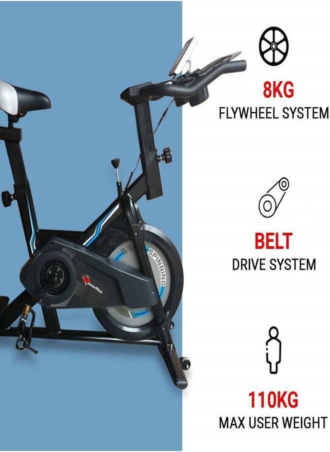 PowerMax Fitness Fitness Bs-150 Spin Exercise Bike For Home Use [10Kg Flywheel, Max User Weight 110Kg, Lcd Display, Belt Drive, 3Pc Crank, Anti-Slip Pedal And Adjustable Seat] 1 Year Manufacturer Warranty  - Image 2