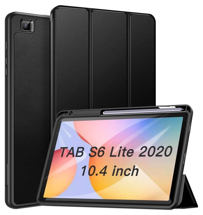 Case Slim Trifold Case With TPU Stand Back Cover For Samsung Galaxy Tab S6 Lite P610 P615 P617 With Pen Shockproof Stand Cover Auto Wake/Sleep Black - Image 1
