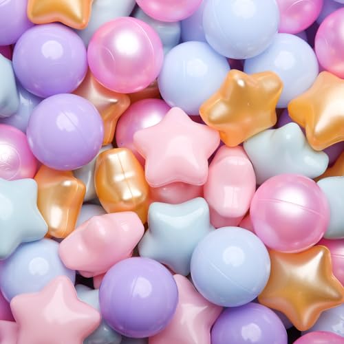 TRENDPLAY Star Ball Pit Balls 100 for Toddlers Purple Ball Pit Ball Shapes for Boys Girls Fun Birthday Party Christmas Decoration Pearl Mermaid Colors - Image 1
