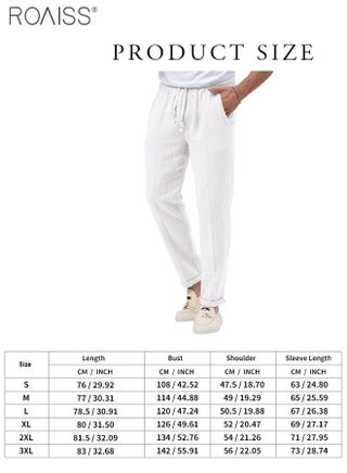 Men's Casual Linen Pants Breathable Summer Trousers with Loose Straight-Leg Fit and Comfortable Elastic Drawstring Waist Daily Wear Lightweight, Breathable Fabric Keeps You Cool All Day White - view 4
