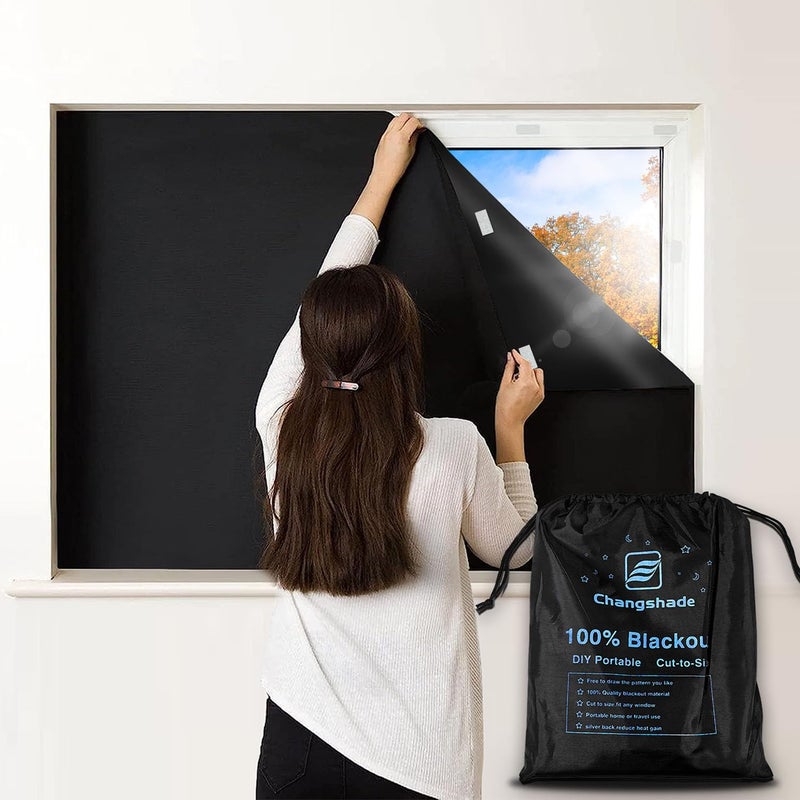 Changshade Portable Shades for Windows, Travel Stick On Blackout Curtains No Drill 100% Black Out, Blackout Window Cover Temporary Blinds for Baby, Nursery, Bedroom, 57" Width X 118" Heiht - Image 1