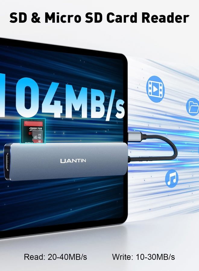 UANTIN محور USB C 7 في 1 محول متعدد المنافذ مع دونجل HDMI بدقة 4K، 100 واط PD، قارئ بطاقات SD/TF، 3 USB-A، محطة إرساء USBC لجهاز MacBook Mac Pro/Air، Dell، HP، ASUS، Acer وأجهزة الكمبيوتر المحمولة الأخرى من نوع C - Image 5