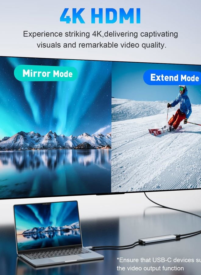 UANTIN محور USB C 7 في 1 محول متعدد المنافذ مع دونجل HDMI بدقة 4K، 100 واط PD، قارئ بطاقات SD/TF، 3 USB-A، محطة إرساء USBC لجهاز MacBook Mac Pro/Air، Dell، HP، ASUS، Acer وأجهزة الكمبيوتر المحمولة الأخرى من نوع C - Image 3