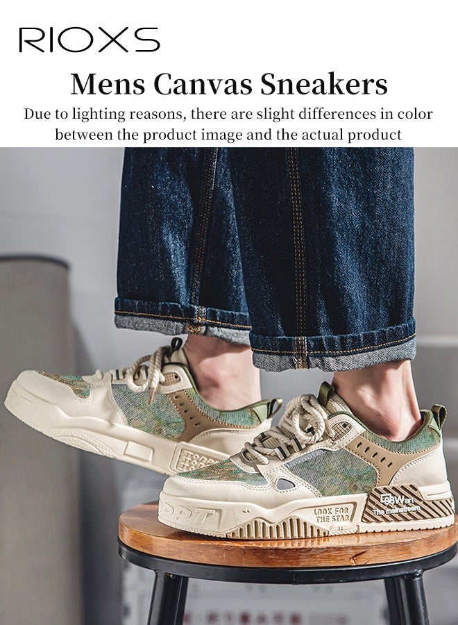 RIOXS Mens Canvas Sneakers, Trendy Alphabet Print Street Skate Shoes, Men's Skateboarding Footwear, Non-Slip Laces Athlesiure Shoes, Casual Versatile Sneakers For Street Fashion Enthusiasts, Classic Platform Tennis Shoes, Low Top Canvas Sneakers For Men- Green Trainers - Image 4