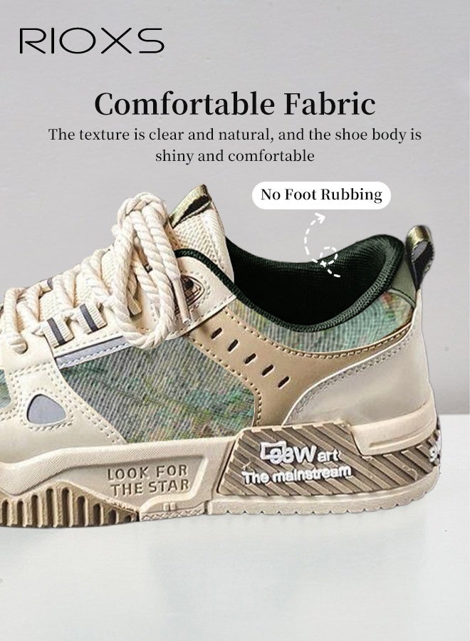 RIOXS Mens Canvas Sneakers, Trendy Alphabet Print Street Skate Shoes, Men's Skateboarding Footwear, Non-Slip Laces Athlesiure Shoes, Casual Versatile Sneakers For Street Fashion Enthusiasts, Classic Platform Tennis Shoes, Low Top Canvas Sneakers For Men- Green Trainers - Image 5