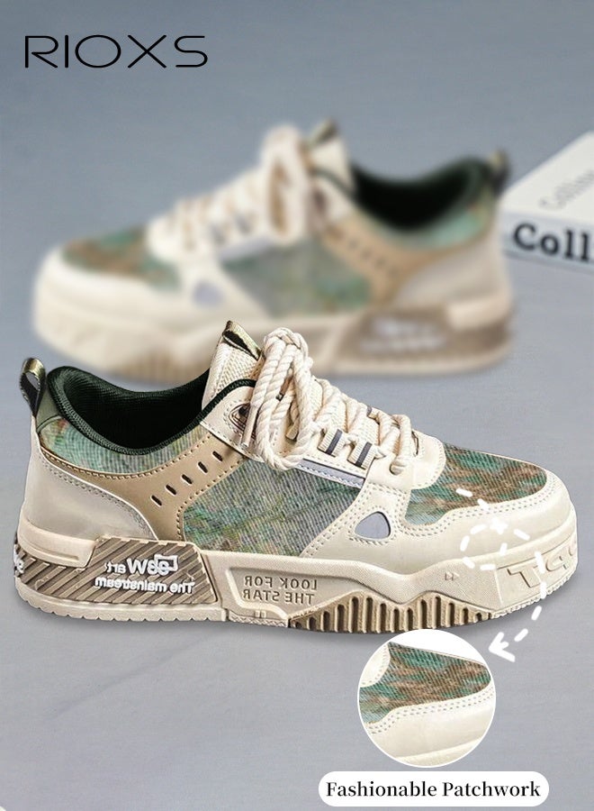 RIOXS Mens Canvas Sneakers, Trendy Alphabet Print Street Skate Shoes, Men's Skateboarding Footwear, Non-Slip Laces Athlesiure Shoes, Casual Versatile Sneakers For Street Fashion Enthusiasts, Classic Platform Tennis Shoes, Low Top Canvas Sneakers For Men- Green Trainers - Image 2