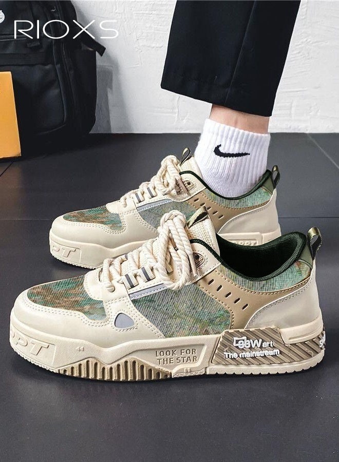 RIOXS Mens Canvas Sneakers, Trendy Alphabet Print Street Skate Shoes, Men's Skateboarding Footwear, Non-Slip Laces Athlesiure Shoes, Casual Versatile Sneakers For Street Fashion Enthusiasts, Classic Platform Tennis Shoes, Low Top Canvas Sneakers For Men- Green Trainers - Image 1