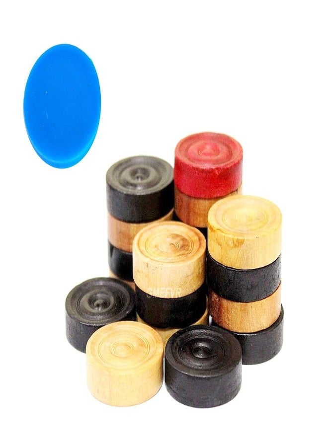 CanBee Carrom Playing Coins and Powder for Kids and Adult | Wooden Coins, Acrylic, Transparent Plastic | with Free 1 Striker Set of 20 and 24 (20 Wood Coins) - Image 1