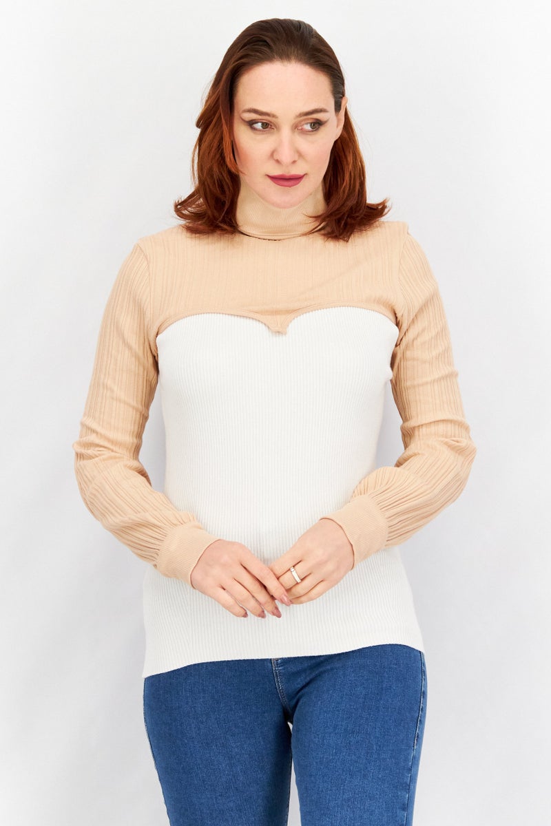 As You Women Turtle Neck Knitted Bolero Sweater, Light Beige - Image 1