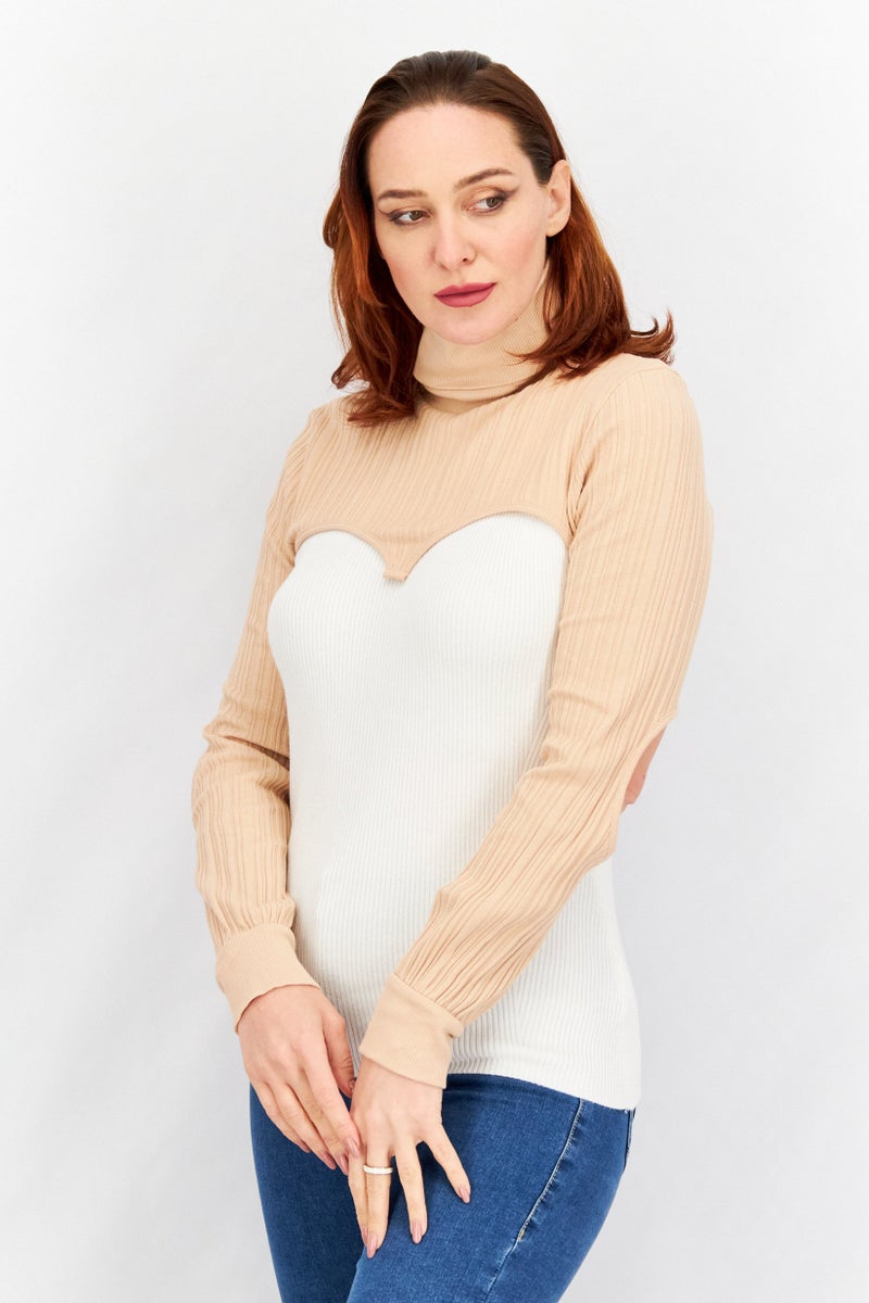 As You Women Turtle Neck Knitted Bolero Sweater, Light Beige - Image 3