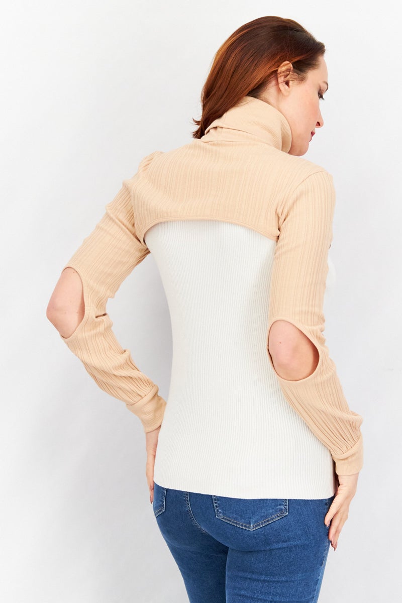 As You Women Turtle Neck Knitted Bolero Sweater, Light Beige - Image 2