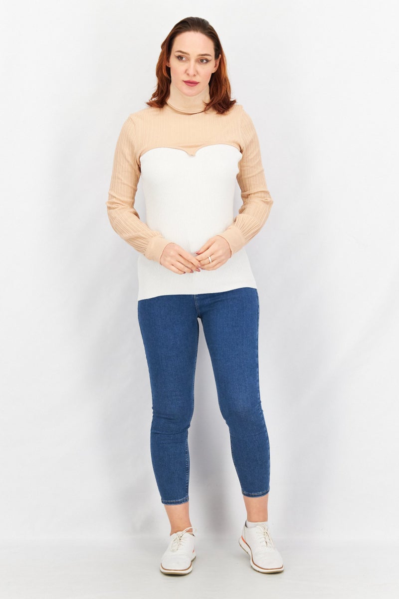 As You Women Turtle Neck Knitted Bolero Sweater, Light Beige - Image 4