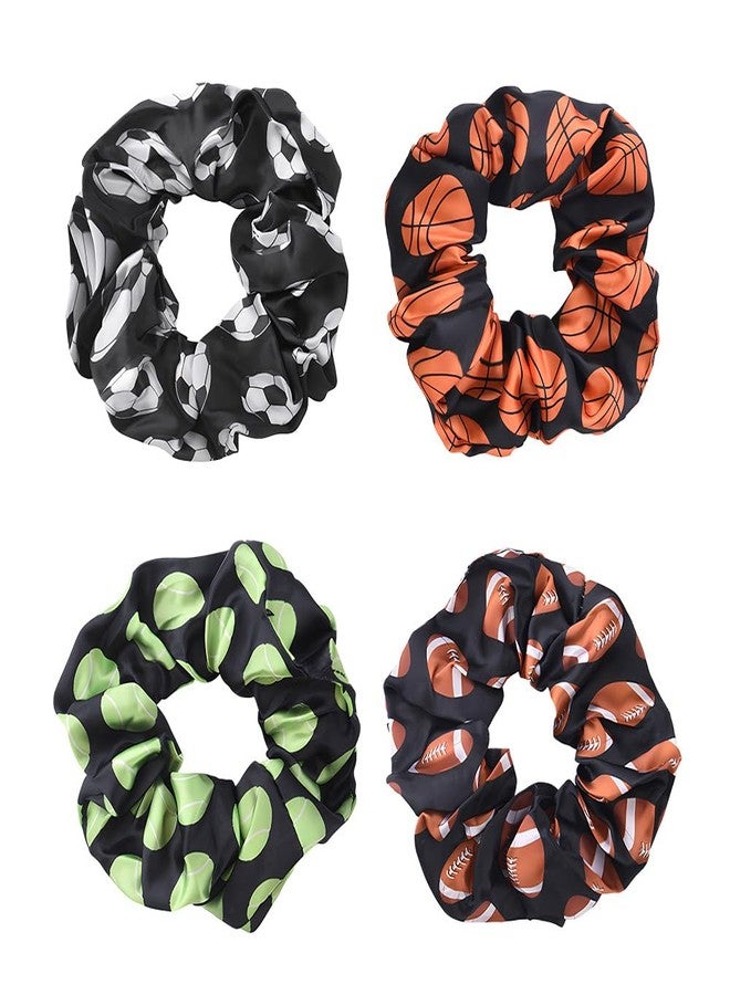 Sisadodo Basketball Soccer Hair Scrunchies for Girls Football Hair Ties Elastic Tennis Ball Ponytail Holders for Women Sports Hair Accessories for Women Players Black Rugby Scrunchie for Team Members 4Pcs - Image 1