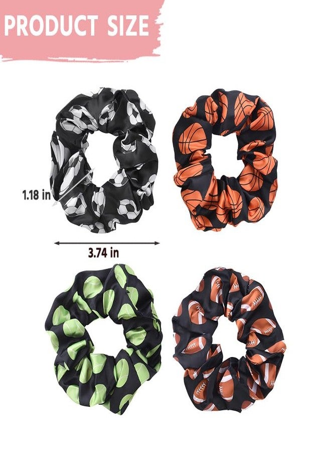 Sisadodo Basketball Soccer Hair Scrunchies for Girls Football Hair Ties Elastic Tennis Ball Ponytail Holders for Women Sports Hair Accessories for Women Players Black Rugby Scrunchie for Team Members 4Pcs - Image 2