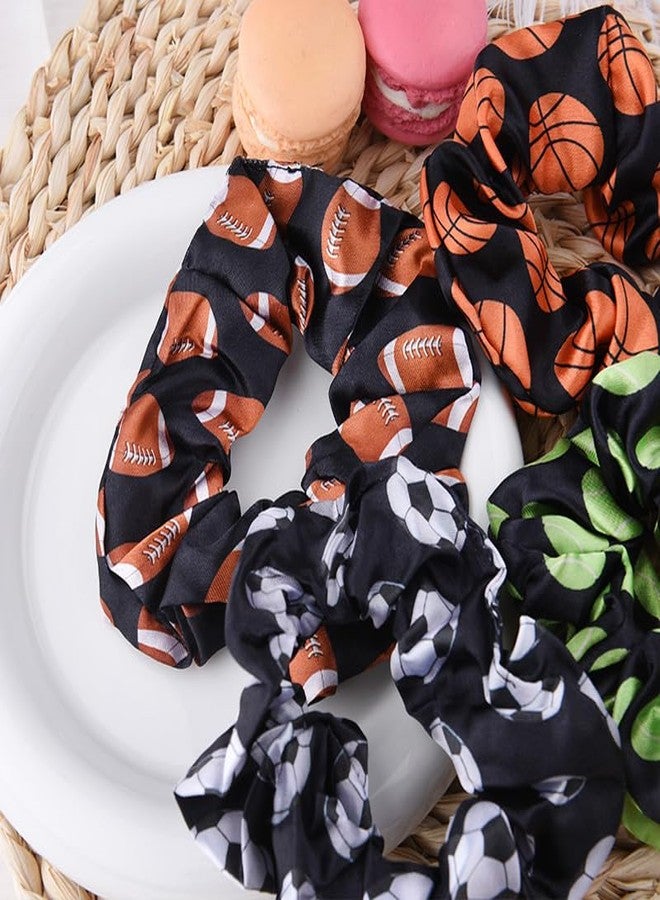 Sisadodo Basketball Soccer Hair Scrunchies for Girls Football Hair Ties Elastic Tennis Ball Ponytail Holders for Women Sports Hair Accessories for Women Players Black Rugby Scrunchie for Team Members 4Pcs - Image 4