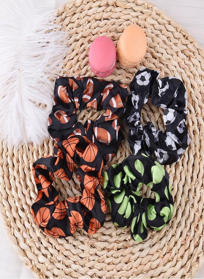 Sisadodo Basketball Soccer Hair Scrunchies for Girls Football Hair Ties Elastic Tennis Ball Ponytail Holders for Women Sports Hair Accessories for Women Players Black Rugby Scrunchie for Team Members 4Pcs - Image 5