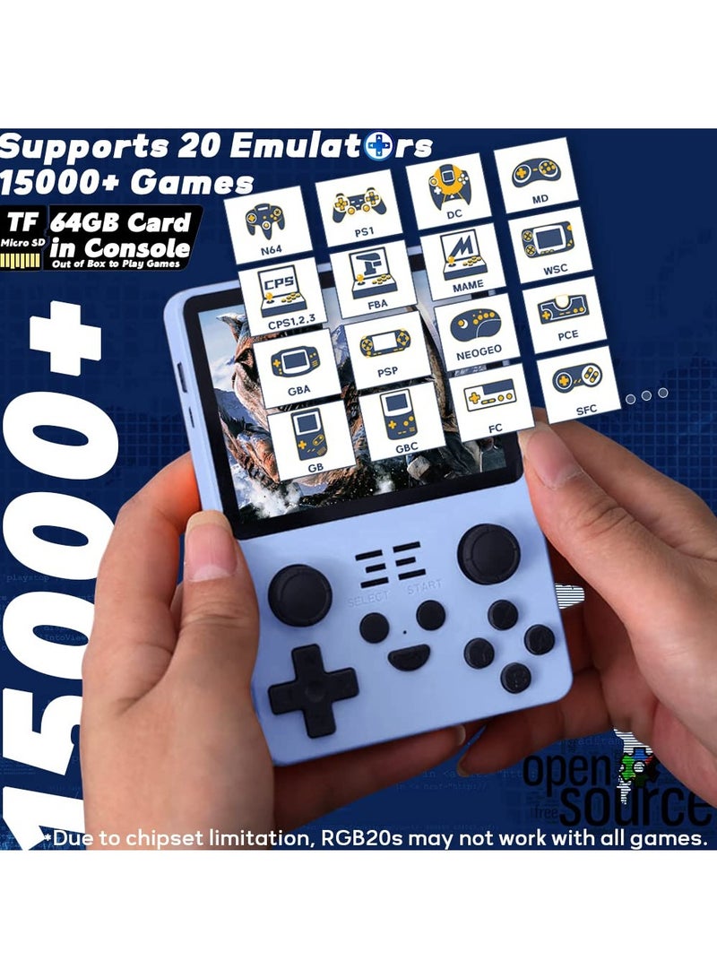 RGB20S Handheld Game Console with Retro Open Source System, Preloaded 15000+ Games, RK3326 3.5-Inch 4:3 IPS Screen for Children's Gifts (Blue) - Image 2