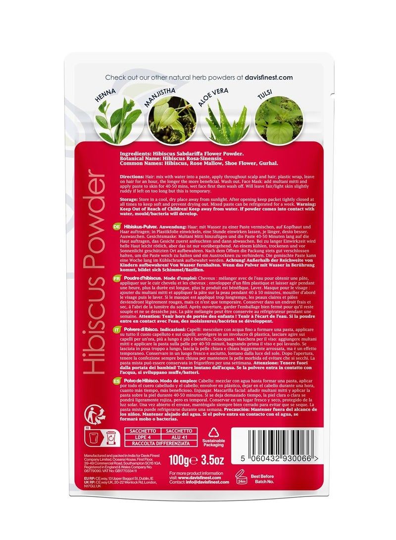 DAVIS Finest Organic Hibiscus Powder 100g Hair and Skin Facial Mask Face Pack Hair Growth Shine and Condition - Image 2