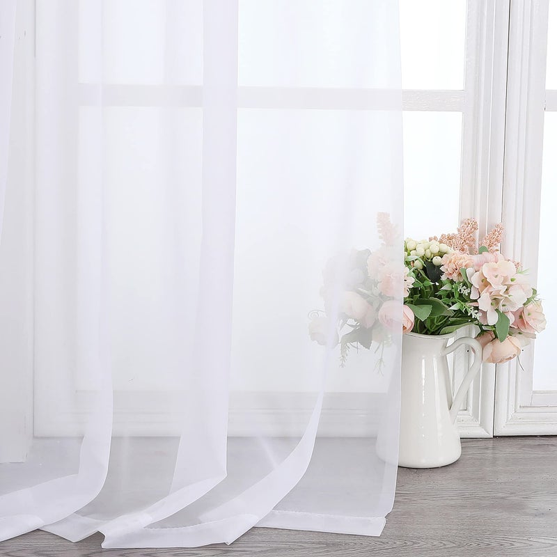 Simplebrand Sheer White Curtains 120 Inches Long Extra Long Rod Pocket Solid Color Window Sheer Curtain Panels Elegant Curtains & Drapes For Living Room Bedroom 2 Panels (White 2X42X120'') - Image 1