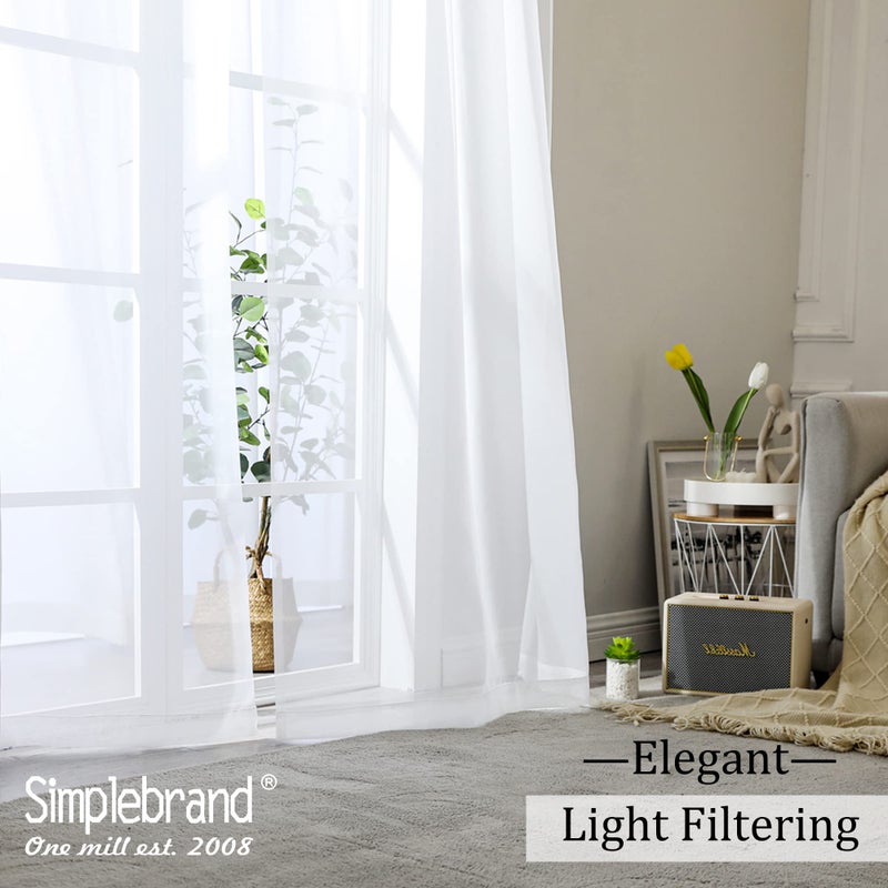 Simplebrand Sheer White Curtains 120 Inches Long Extra Long Rod Pocket Solid Color Window Sheer Curtain Panels Elegant Curtains & Drapes For Living Room Bedroom 2 Panels (White 2X42X120'') - Image 5