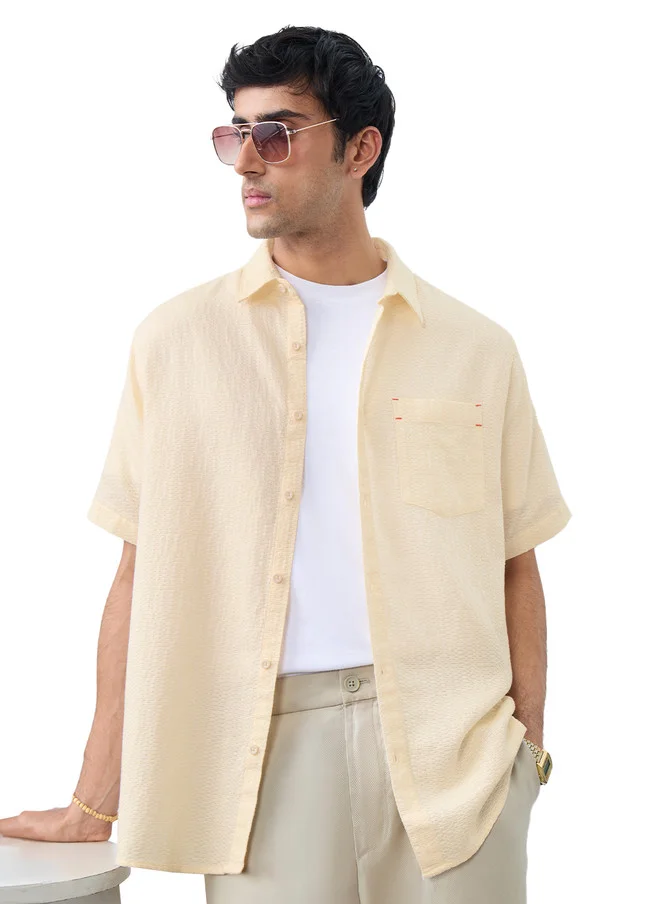 The Souled Store The Souled Store Men's Regular Fit Textured Beige Shirt