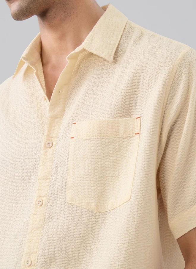 The Souled Store The Souled Store Men's Regular Fit Textured Beige Shirt