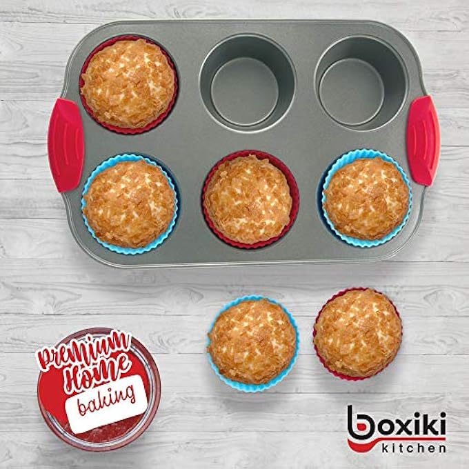 Boxiki Kitchen NonStick Steel Jumbo 6 Cup Muffin Pan With Silicone Handles And Reusable Liners  Perfect For Baking Large Muffins And Cupcakes - Image 2