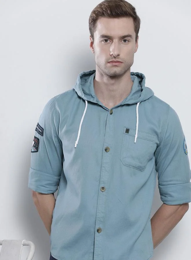 The Indian Garage Co Men Blue Solid Hooded Shirt