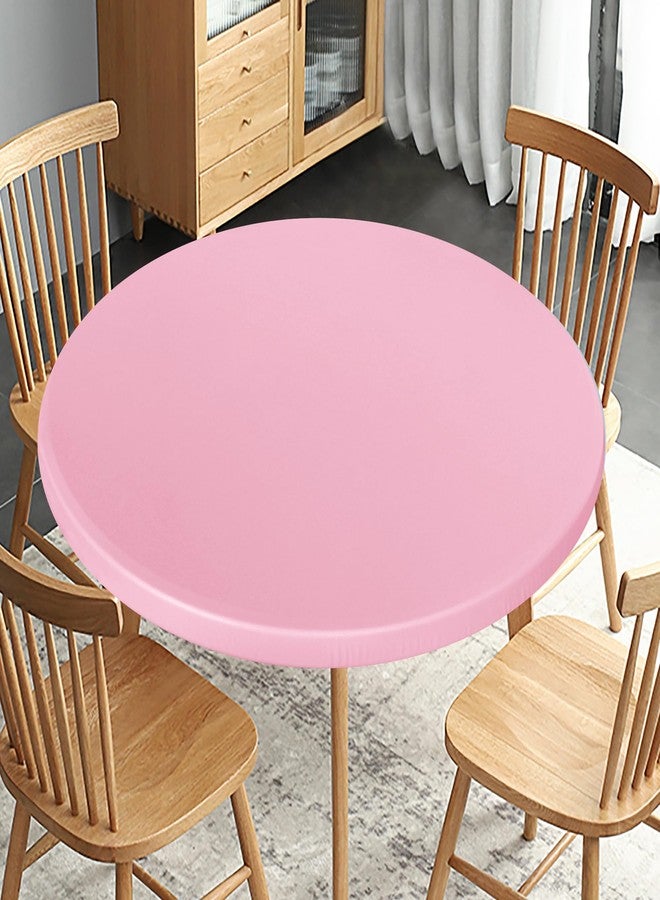 Obstal Fitted Round Table Cloth, Reversible Waterproof Stain Resistant Elastic Stretch Tablecloth, Wipe Clean Table Cover for Outdoor/Indoor Use, Fits Round Tables up to 48" - 56" Diameter, Baby Pink - Image 1