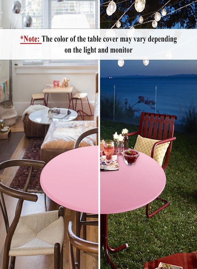 Obstal Fitted Round Table Cloth, Reversible Waterproof Stain Resistant Elastic Stretch Tablecloth, Wipe Clean Table Cover for Outdoor/Indoor Use, Fits Round Tables up to 48" - 56" Diameter, Baby Pink - Image 2
