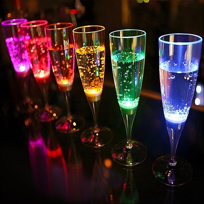 LED Light Up Cups Wine Champagne Flutes Set of 6 Party Favors Adults Colored Plastic Champagne Flutes Drinking Glasses Glow in the Dark Colorful Glowing Cups for Birthday Christmas Halloween Weddings