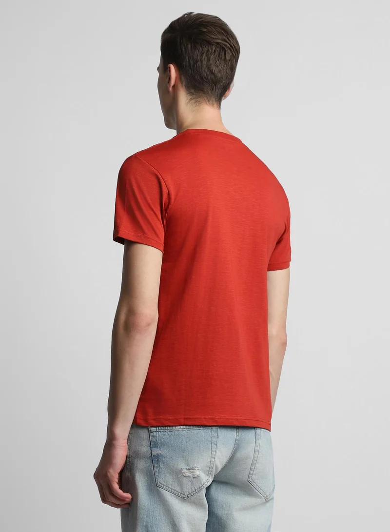 Dennis Lingo Rust Slim Fit Printed Crew Neck T-shirt for Men - 100% Cotton, Half Sleeves, Casual