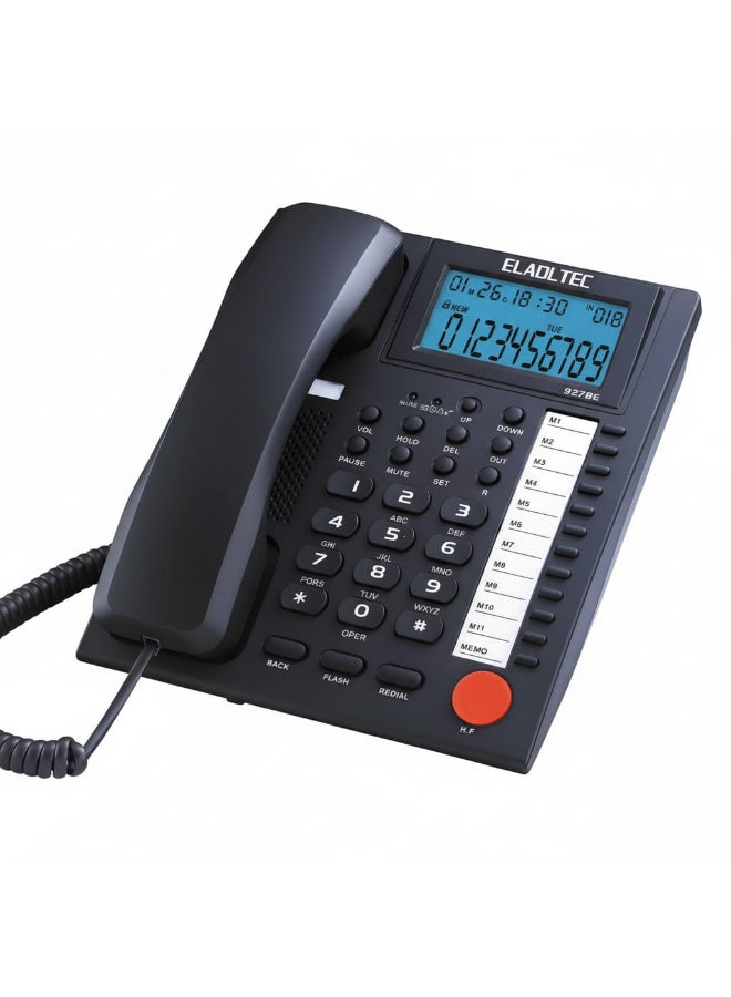 هاتف أرضي للمكتب EL ADL TEC 927BE - شاشة LCD، معرف المتصل، إعادة الاتصال، ومستوى صوت قابل للتعديل