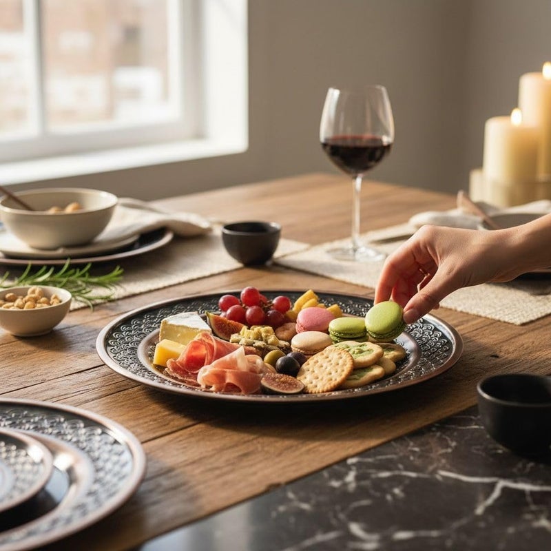 Round Engraved Serving Plates & Trays Decorative Round Plates for Serving & Home Decor (Set Of 4) - Image 1