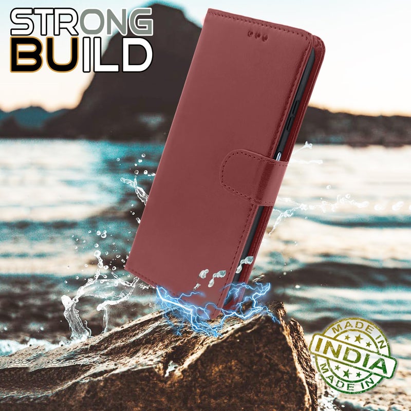Pikkme Vivo Y22 Flip Case Leather Finish | Inside TPU with Card Pockets | Wallet Stand and Shock Proof | Magnetic Closing | Complete Protection Flip Cover for Vivo Y22 (Brown) - Image 2