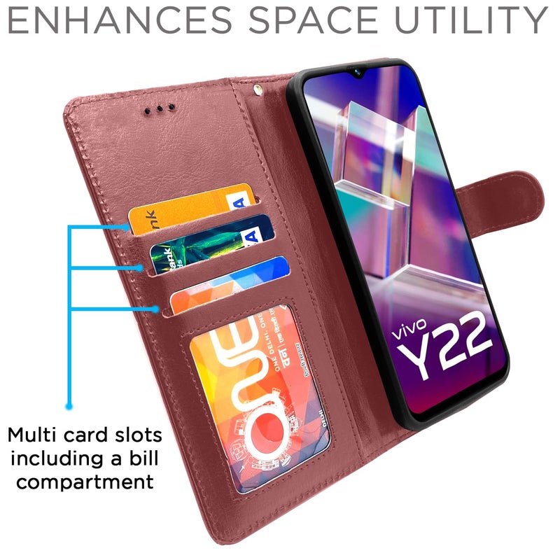 Pikkme Vivo Y22 Flip Case Leather Finish | Inside TPU with Card Pockets | Wallet Stand and Shock Proof | Magnetic Closing | Complete Protection Flip Cover for Vivo Y22 (Brown) - Image 5