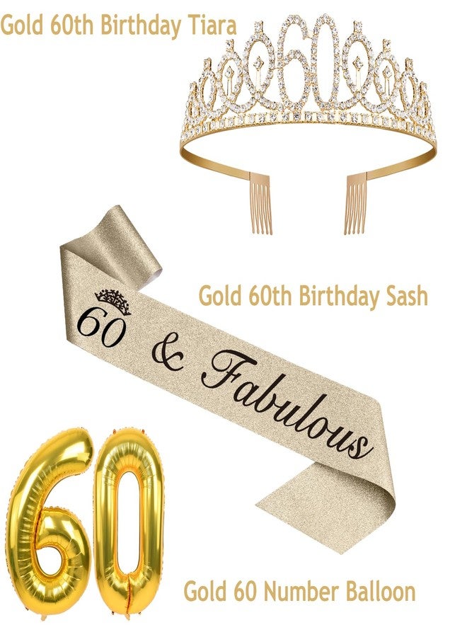 YeohJoy 60th Birthday Decorations for Women With Sash, Tiara, Cake Topper, Candles, and Big Gold Balloons - Birthday Gifts (Gold) - Image 3
