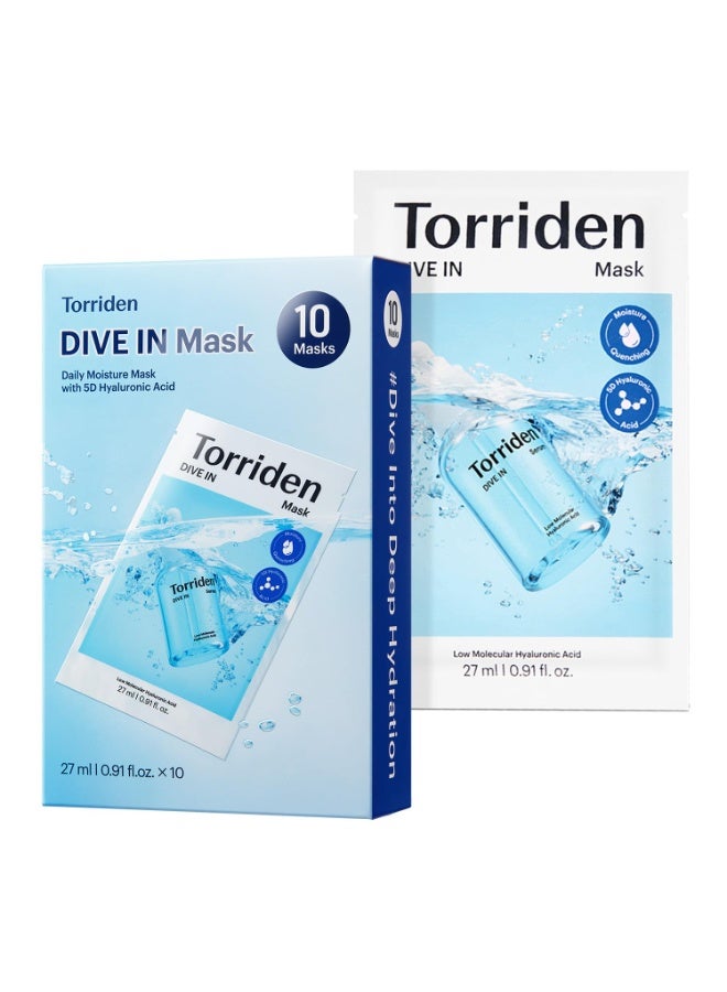 Torriden Dive In Mask | Korean Hydrating Face Mask with 5D Hyaluronic Acid | Deeply Moisturizing, Soothing & Boosts Skin Elasticity (Set of 10 Sheet Masks, 27ml Each) - Image 1