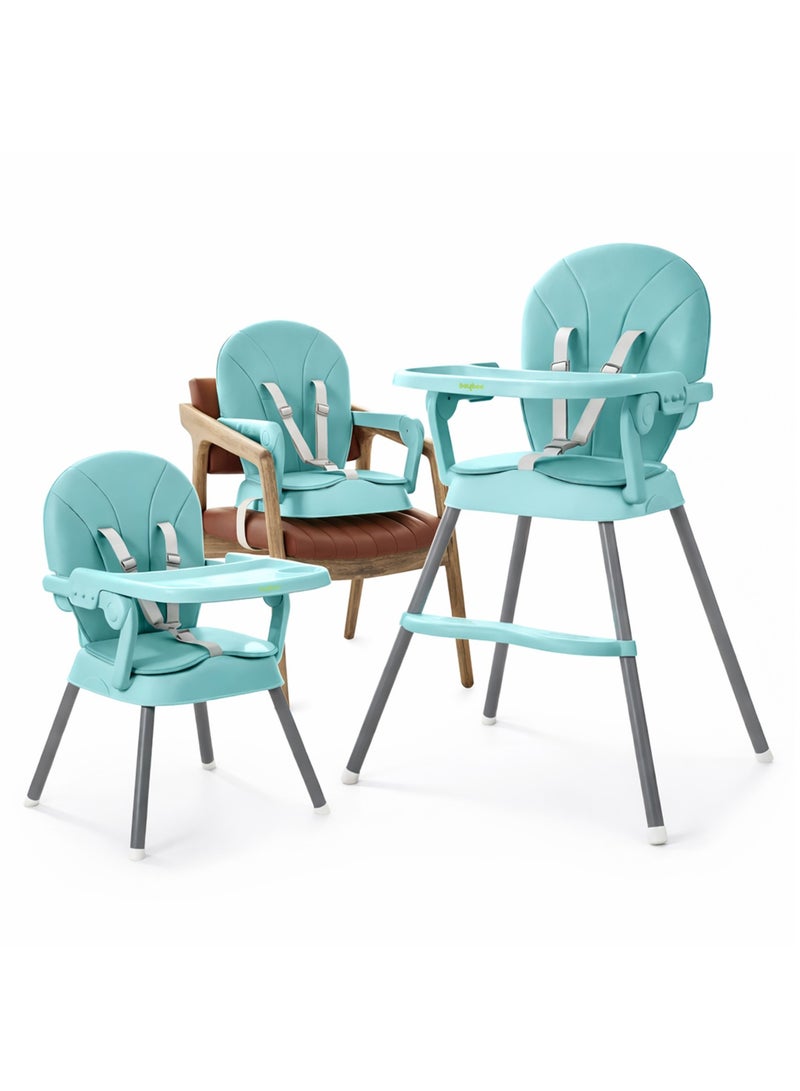 BAYBEE 3 in 1 Convertible Baby High Chair for Kids, Baby Feeding Chair With 2 Height Adjustable, Footrest, Food Tray, 3 Point Safety Belt, Kids High Chair For Baby 6 Months To 3 Years Blue - Image 1