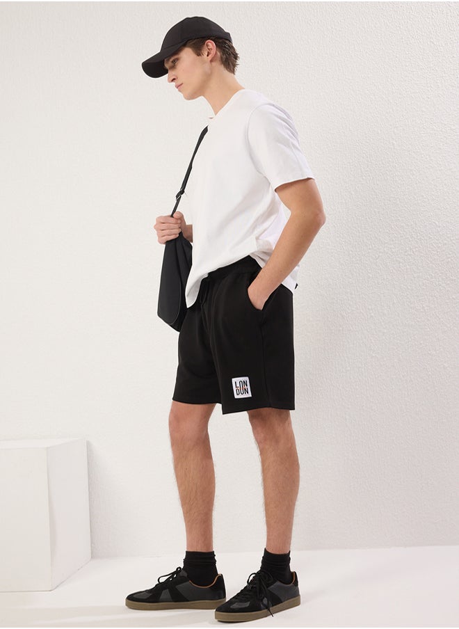 trendyol Black Regular Cut London Labeled Textured Pique Shorts & Bermudas  - Image 1