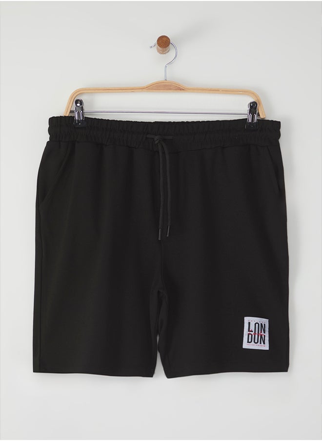 trendyol Black Regular Cut London Labeled Textured Pique Shorts & Bermudas  - Image 2