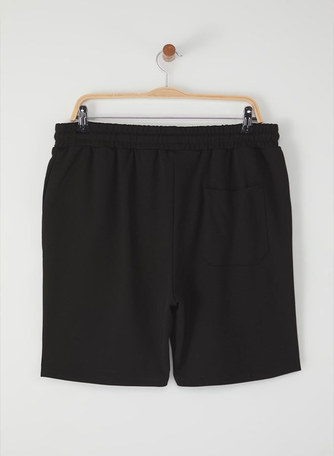 Black Regular Cut London Labeled Textured Pique Shorts & Bermudas