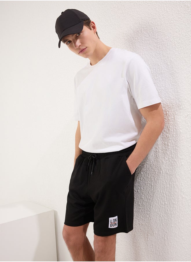 trendyol Black Regular Cut London Labeled Textured Pique Shorts & Bermudas  - Image 3