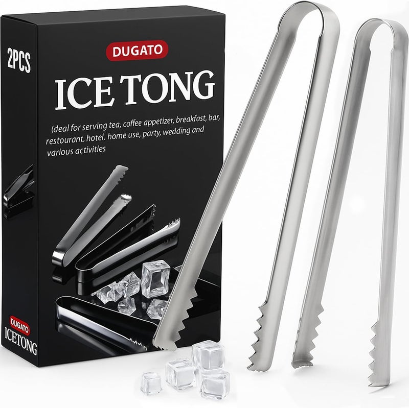 DUGATO Stainless Steel Cocktail Tongs (2 Pack, 6.3 inch) - Small Bar Ice Tongs with Sharp Grip Teeth for Ice Buckets, Sugar, Olives & Garnishes - Party Essentials - Image 1