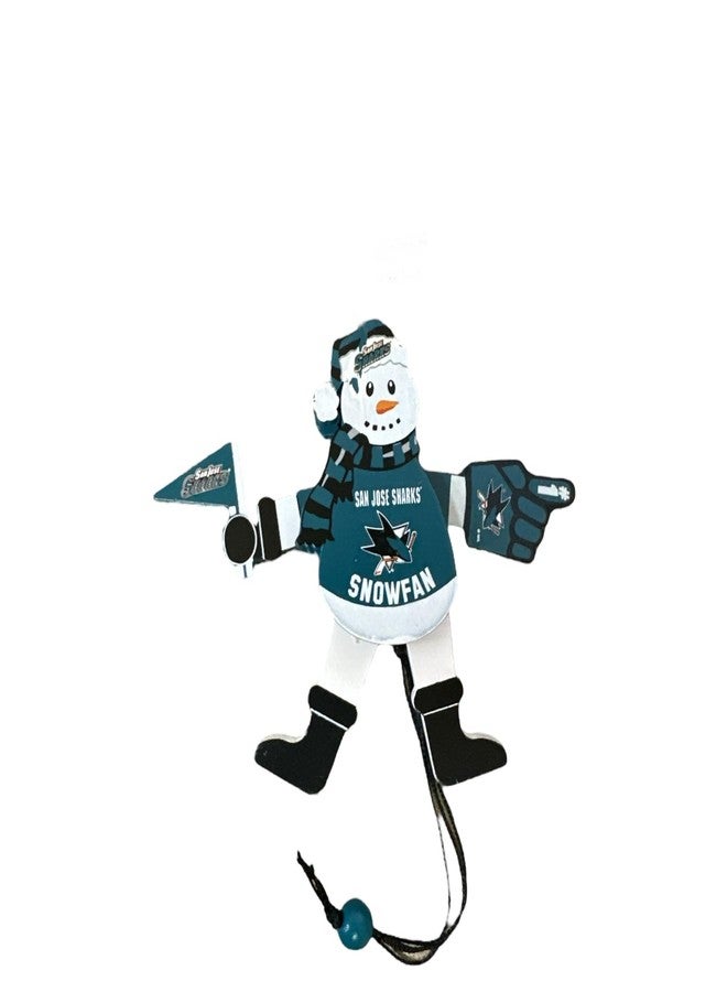 NHL San Jose Sharks Wooden Cheering Snowman Ornament