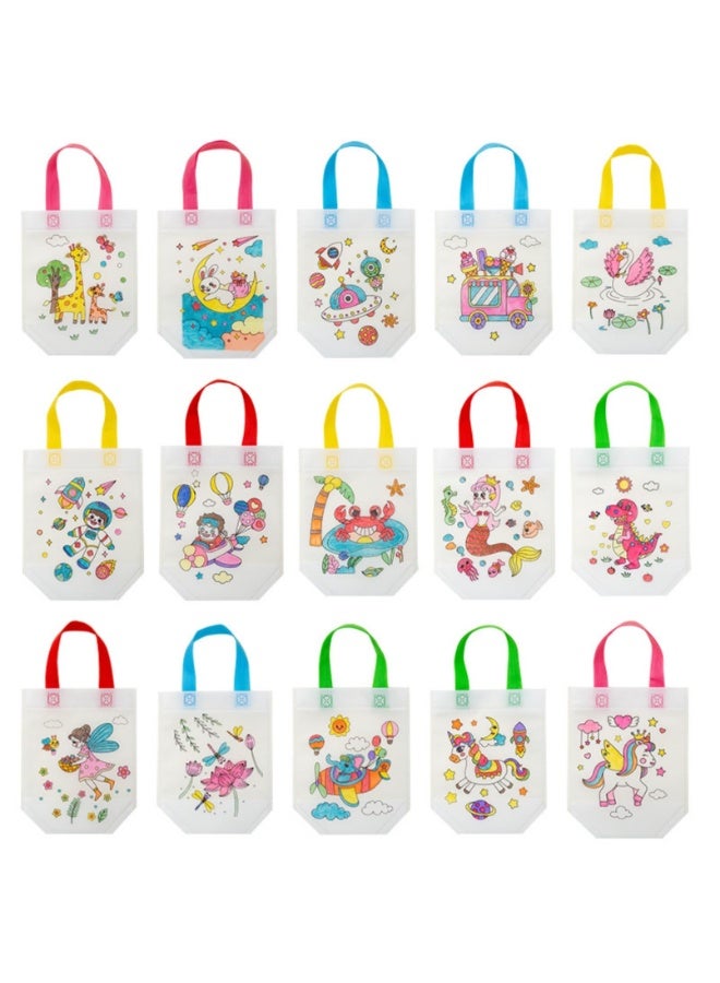 DURKU 30 Pieces Cute Coloring Bags, DIY Graffiti Coloring Bags Color Your Own Art Bags for Class Exchange Gifts & Carnival Animal Party Favor Supplies,Birthday Reusable Party Favor Bags - Image 1
