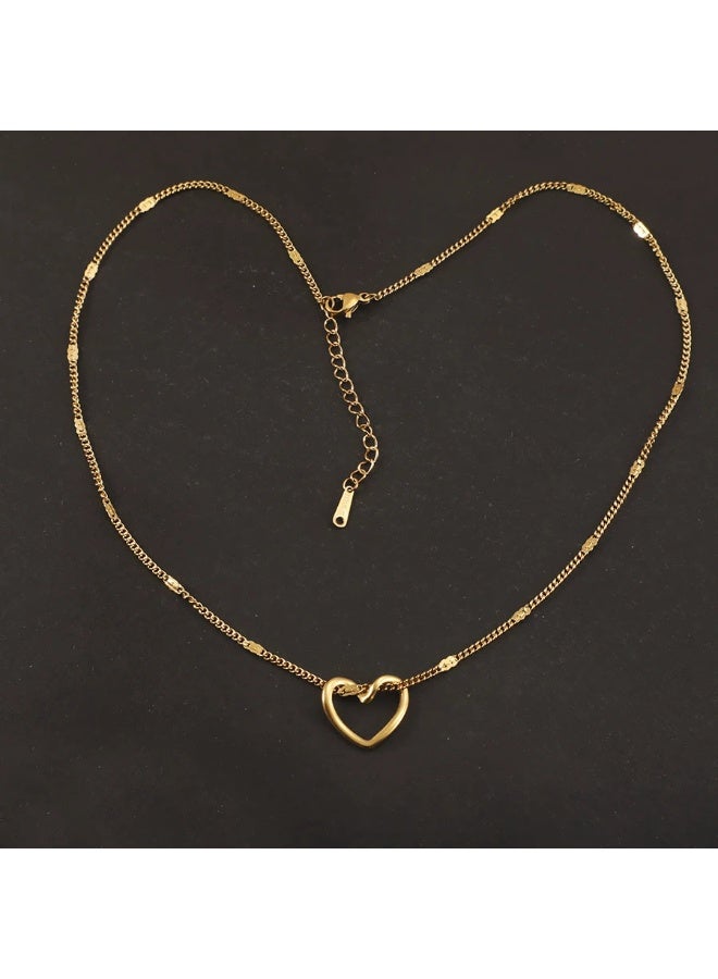 Goolsky قلادة قلادة قلب مجوف – مجوهرات عصرية ريترو بأسلوب بسيط، تصميم قلب مجوف مضاد للتأكسد، للارتداء اليومي/هدية رومانسية/مواعيد، أسلوب أنثوي - Image 4