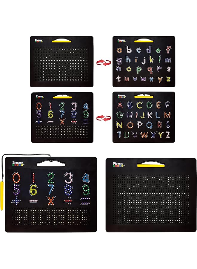 بيكاسو تيلز لوح رسم مغناطيسي 4 في 1، لوح رسم مغناطيسي كبير مقاس 12 × 10 بوصة مع 4 واجهات للأحرف الصغيرة والكبيرة وأرقام أبجدية وجذعية حرة لتعلم الكتابة والقراءة Ptb06 - Image 1